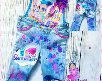 birthday denim shimmer and shine custom personalized overalls