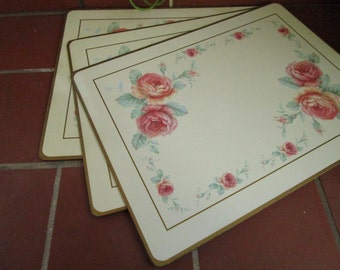 Pimpernel Placemats Pink Roses Vintage 1960's Table Decor Serving Dining Art Wall Decor - Kit037
