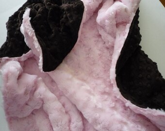 Minky Baby Blanket....gender neutral..combination of dark chocolate brown Minky and mint rose cuddle..crib blanket..beautiful bedding