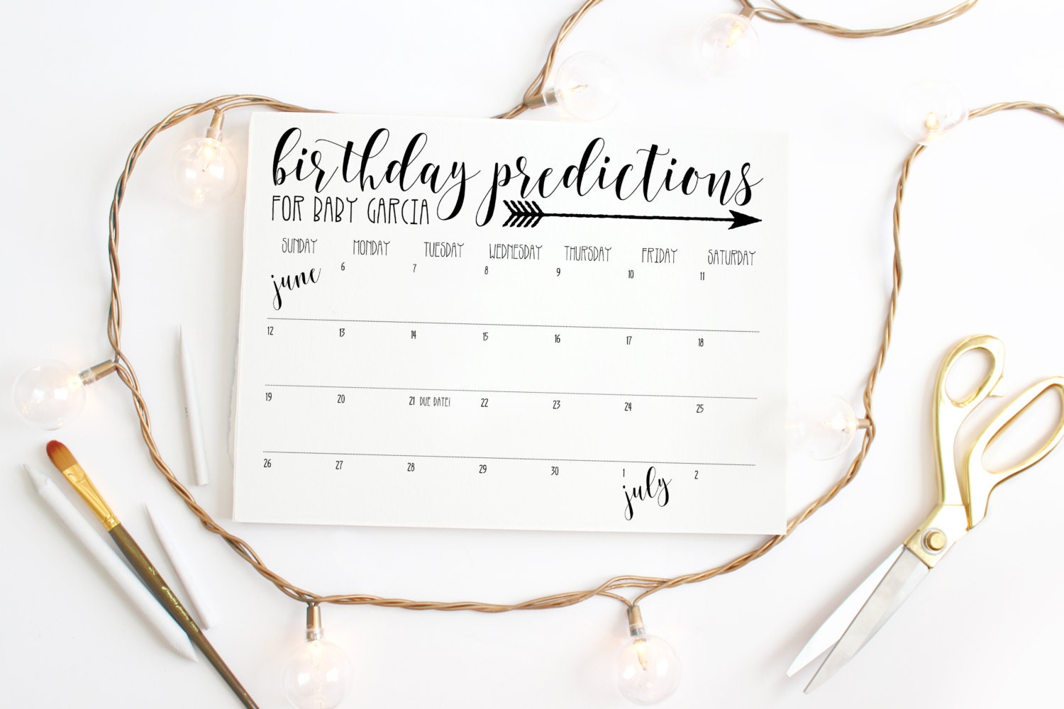 Birthday Prediction Calendar Baby Shower Game