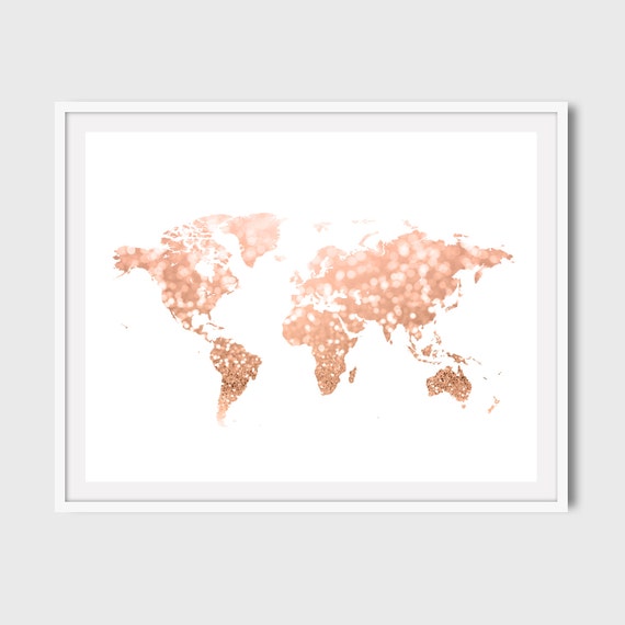 rose gold world map print pink and gold map by