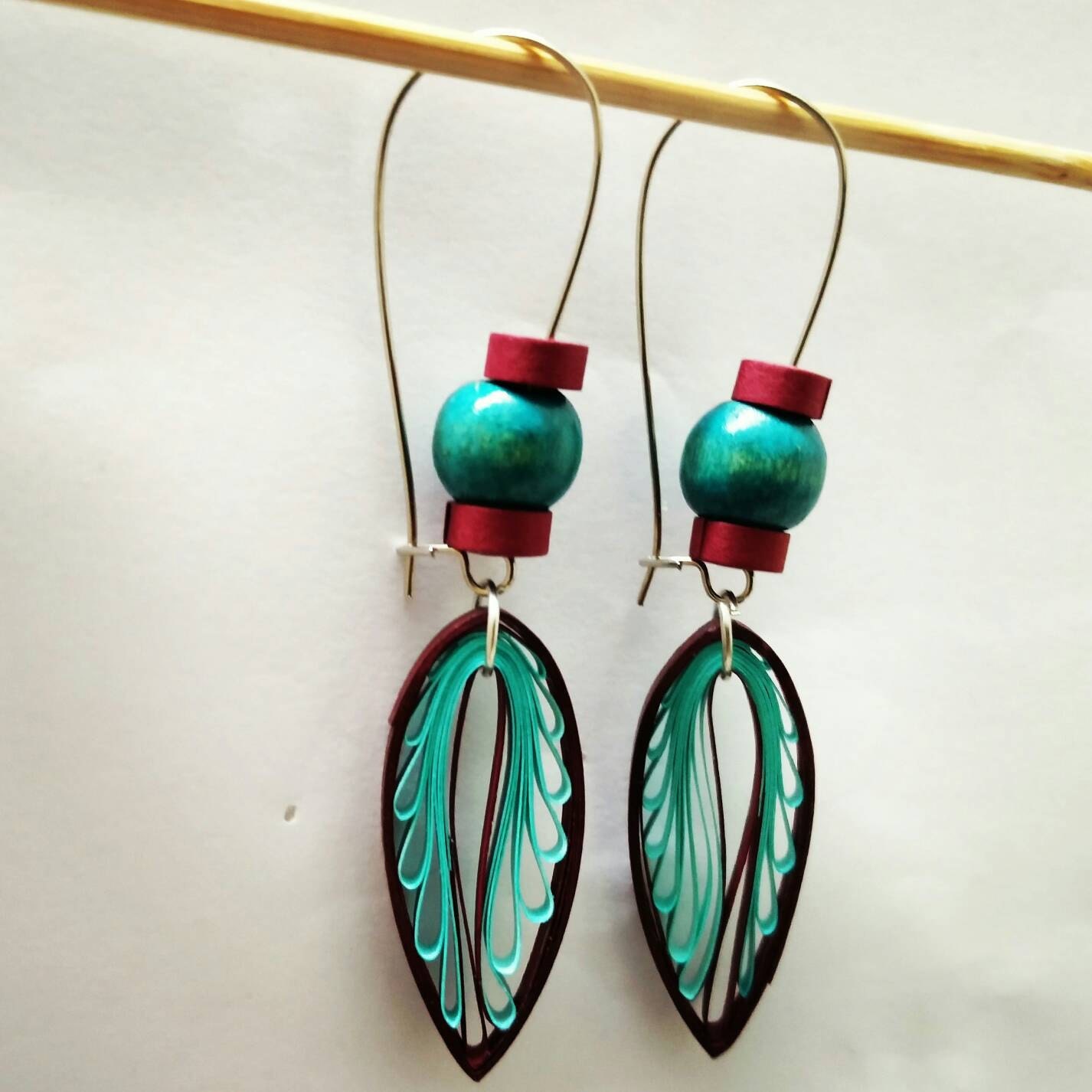 Leaf shaped handmade quilling earrings quilling by pHDesignsArt