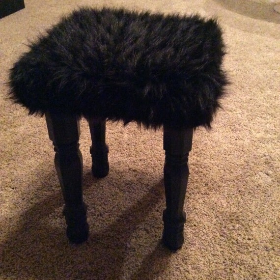 Black faux fur vanity stool by TreasuresByLana on Etsy