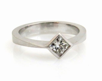 Princess cut diamond engagement rings, square engagement rings, 18k white gold diamond rings, Modern engagement ring, Solitaire diamond ring