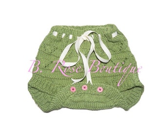 knitted diaper cover for girls with ribbon/ photo prop ANY COLOR