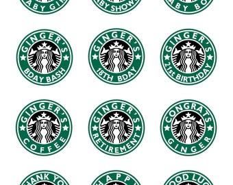 Personalized Starbucks Coffee round stickers party favors * Birthday * Baby Shower * Retirement * Thank you * DIY PRINTABLE