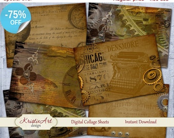 75% OFF SALE Steampunk - Digital Collage Sheet Digital Cards C179 Printable Download Image Digital Atc Retro Card ACEO Steampunk image
