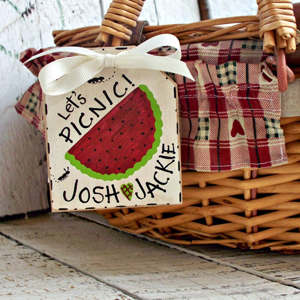 Personalized Picnic Basket Tag Wood Label Rustic Wedding