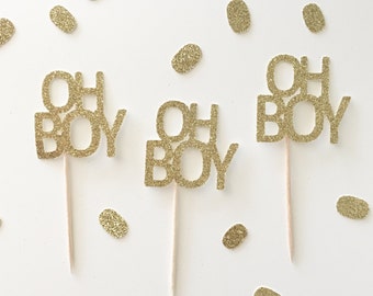 OH BOY Cupcake Toppers, it's a boy toppers, boy babyshower cake, gender reveal cupcakes, team blue toppers