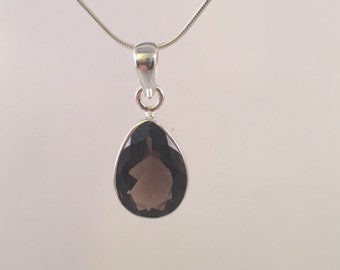 Sterling Silver Smokey Quartz Pendant Necklace
