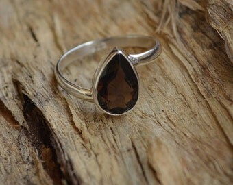 Natural Smoky Quartz Gemstone 925 Sterling Silver Ring Size 9, Handmade Artisan Ring Jewelry, Brown Smoky Gemstone Ring 9