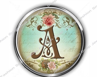 1 Snap Charm, Vintage Shabby Chic Style, choose from A-Z Initial Snap, fits large 18mm Snap Jewelry, (also fits ginger snaps)