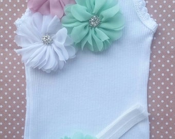 Baby girl embellished singlet and headband set.Embellised singlet.Baby girl singlet. Sizes 0000,000,00,0,1,2