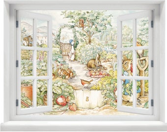 Window with a View Beatrix Potter Peter Rabbit Scene Wall Mural