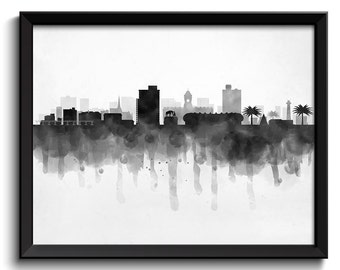 Port Elizabeth Skyline South Africa Cityscape Art Print Poster Black White Grey Watercolor Painting