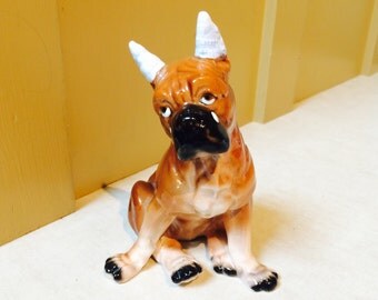 Bandaged Dog Figurine, Lefton Dog, Crying Boxer, Porcelain Boxer Figurine
