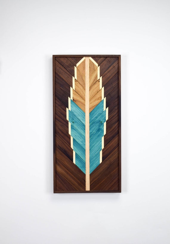 Reclaimed Wood Wall Art Hanging Feather Wooden Wall Art