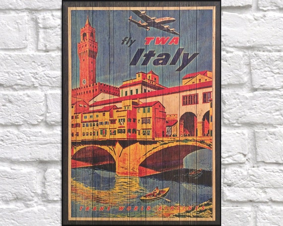 Italy Travel Poster Wood decor Italian art Retro Travel Poster