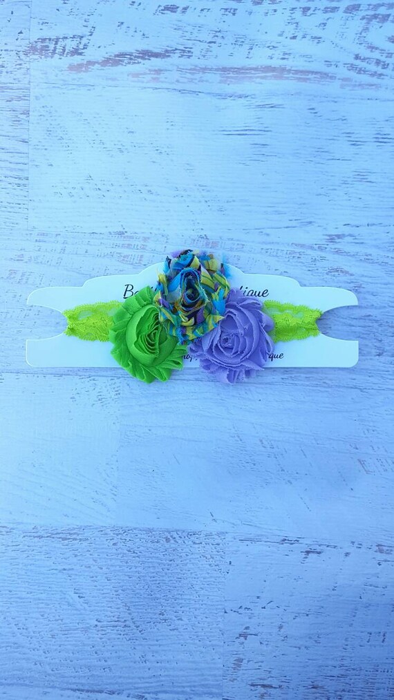 Lime green and lavender flower headband