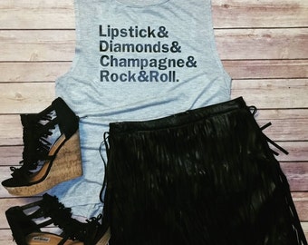 Lipstick, Diamonds, Champagne, Rock & Roll - Flowy Scoop Muscle Shirt - Multiple Colors