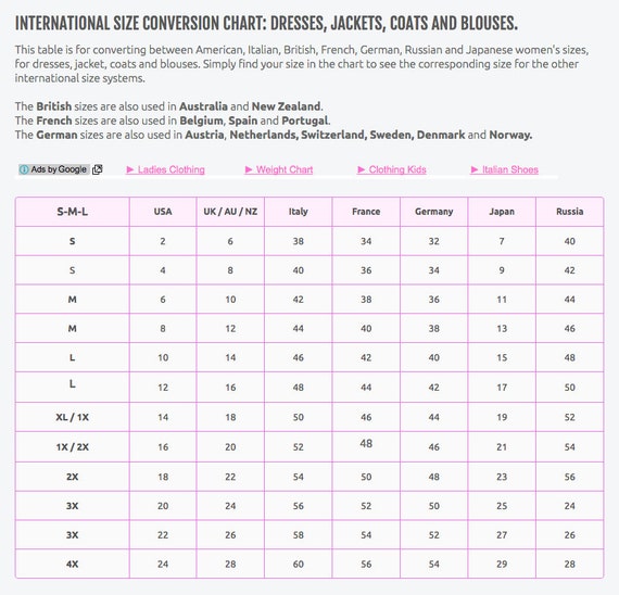 Women's International Size Conversion & Measurement