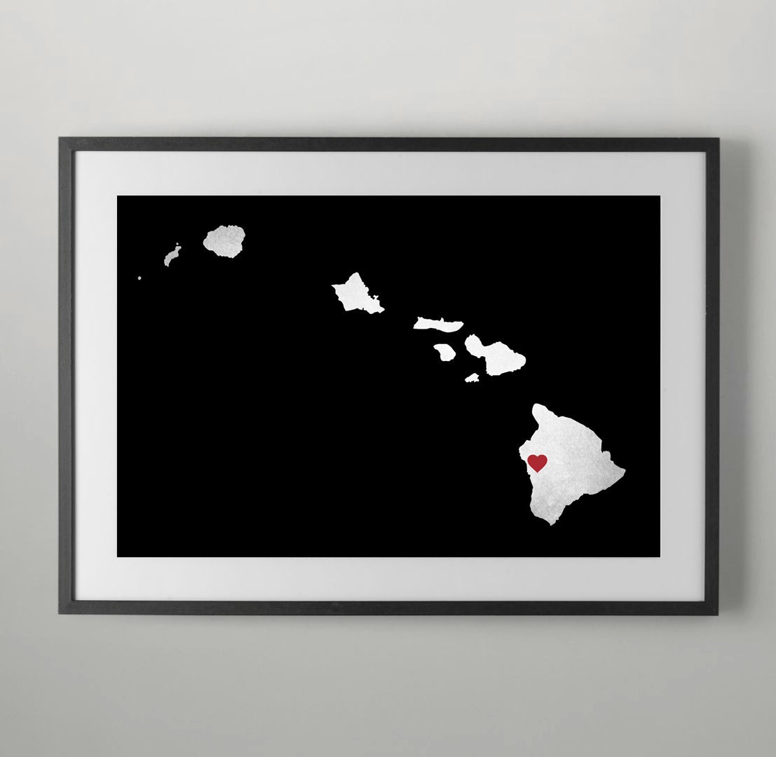 Hawaii map Hawaii wall art Black White Modern Summer