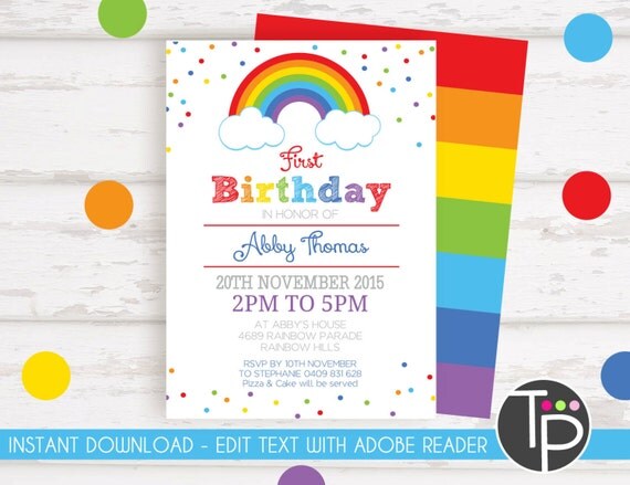 RAINBOW INVITATION Instant download RAINBOW Invitations