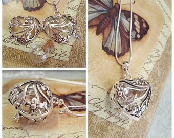 Silver Floral Heart Locket w/Fillable Glass Orb | Forget Me Not Necklace | Keepsake Jewelry | Heart Urn | Cremation Jewelry | Urn Jewelry