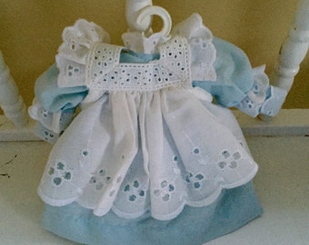 Items similar to Vintage Baby Blue Dress - Retro White Lace Ruffle Gown ...
