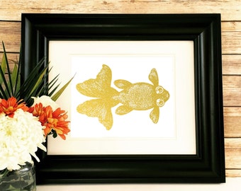 koi fish home decor, koi fish, Goldfish Print, livingroom decor, Gold Foil Wall Art, home Decor, Nautical Print