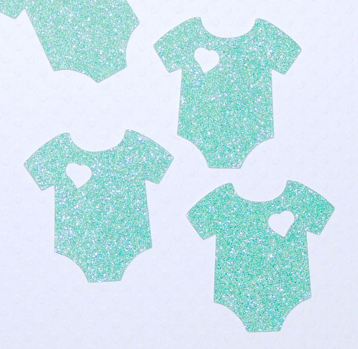 Baby Onesie Lite Green Glitter Die Cut Out Handmade Scrapbook