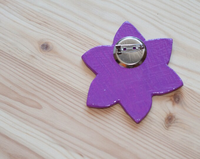 50% OFF Purple brooch, Purple flower brooch, Star brooch, Fairytale gift, Purple accessory, Hand-painted brooch, Big purple brooch