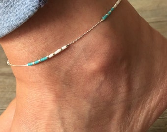 Sterling Silver Colour Bead Anklet/Ankle bracelet/Tiny Bead/Minimal/Silver/Multicolour/Gift/Everyday/Boho/Beach/Festival/Summer/Bridal/UK