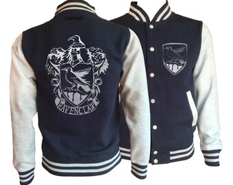 Vintage style Harry potter Inspired Ravenclaw House varsity jacket with silver emblem in front and back. Amazing!