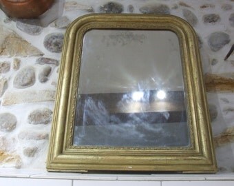 Large Antique French Gilded Wall Mirror // Louis Philippe Gilded Framed Wood Mirror