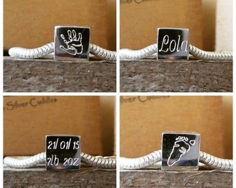 Handprint / Footprint Engraved Pandora / Chamilia / Troll Style Charm Bead