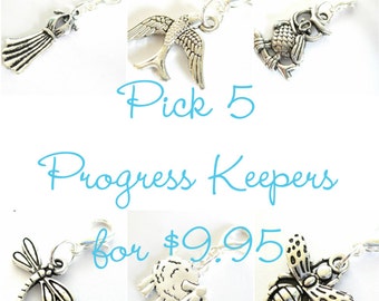 Knitting Progress Keeper - Pick 5 | Knitting Project Bag Zipper Pull | Crochet Stitch Marker | Knitting Gift | Removable Stitchmarker