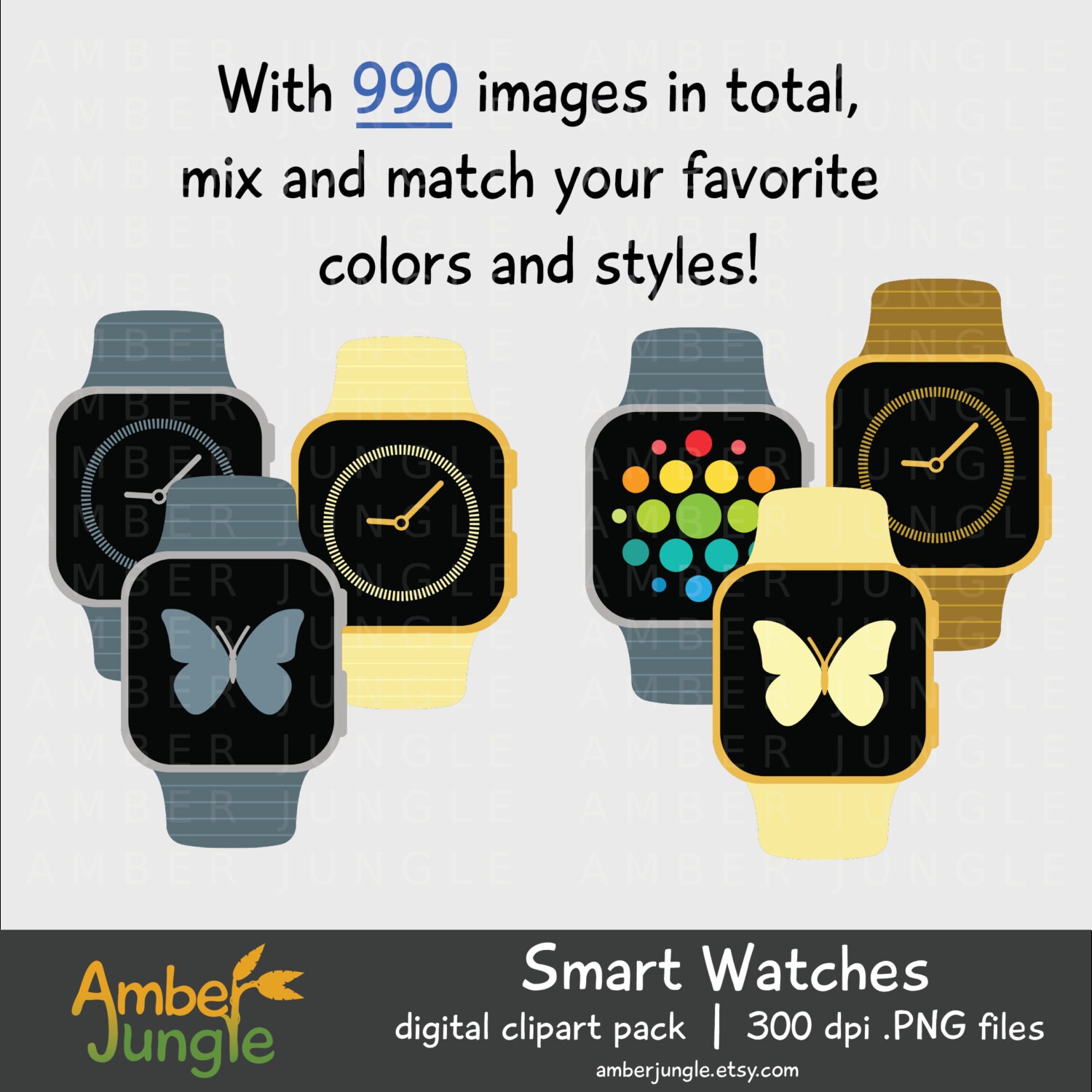 Smart Watch Clipart Smartwatch Clip Art for Planner by AmberJungle