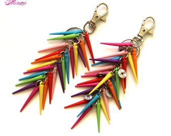Colorful Spikes Keychain, Spike Bag Charm, Gypsy Keychain, Colorful Bag Charm, Purse Charm, Bags Accessory, Spikes Keyring, Hippie Keychain