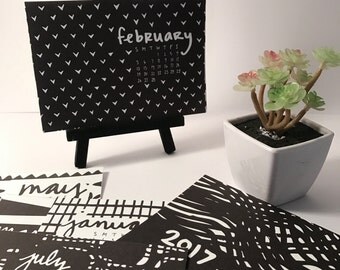 SALE 2017 Desk Calendar - Mini 2017 Desk Calendar with stand - Monthly Calendar - 2017 calendar - B&W Pattern