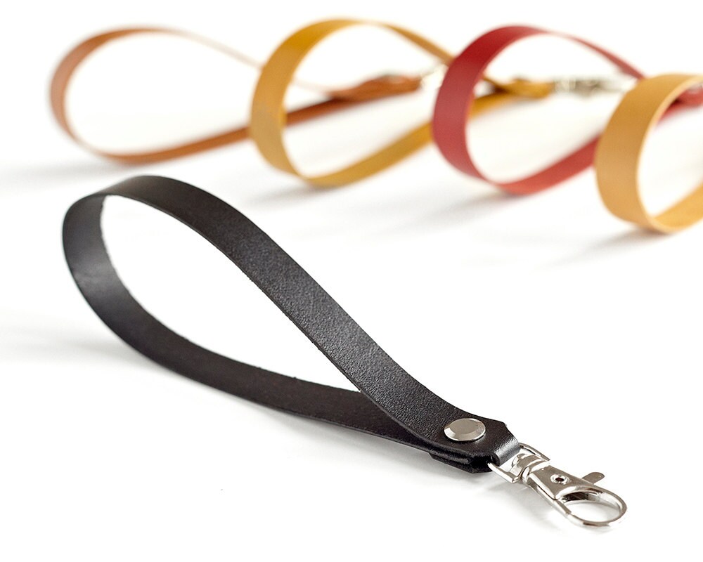 Leather Keychain Black Leather Key Holder Wrist Strap