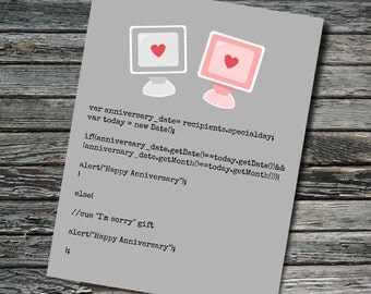 Javascript Nerdy Anniversary Card | Programmer, Web Developer, Professor, Teacher, Student