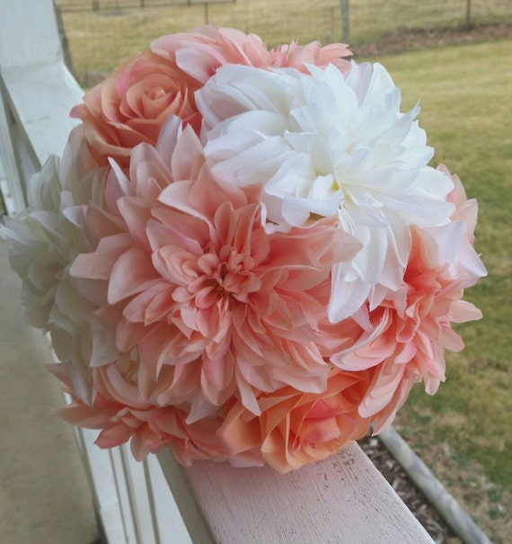 Peach and cream dahlia bouquet peach dahlias by ConigliosCreations
