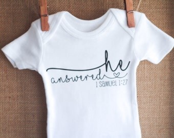 Pregnancy Announcement Bodysuit, Pregnancy Reveal Baby Shirt, One Piece, 1 Samuel 1 27, He Answered, Pregnancy Gift, Religious Gifts, Shower