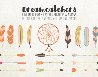 Colorful Arrow Clipart, Feather Clipart, Dream Catcher Clipart Clip Art PNG & Vector EPS, AI Design Elements Digital Instant Download