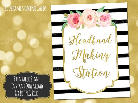 Printable Headband Making Station Sign 8x10 Pink Watercolor