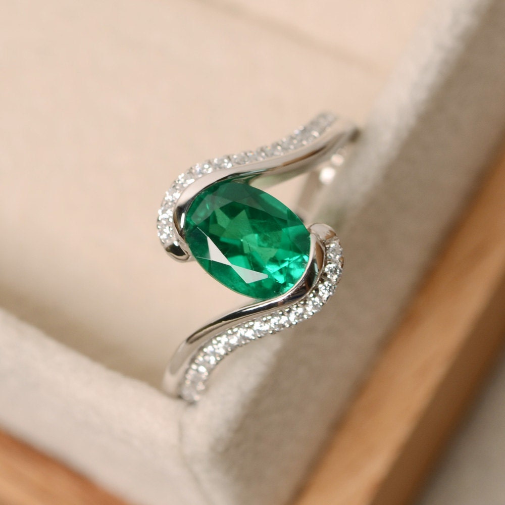 Emerald ring oval cut ring emerald engagement ring green