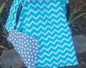 Blue Chevron carseat canopy- car seat cover, car seat canopy, blue and grey canopy, turquoise chevron, choose your own colors, baby shower