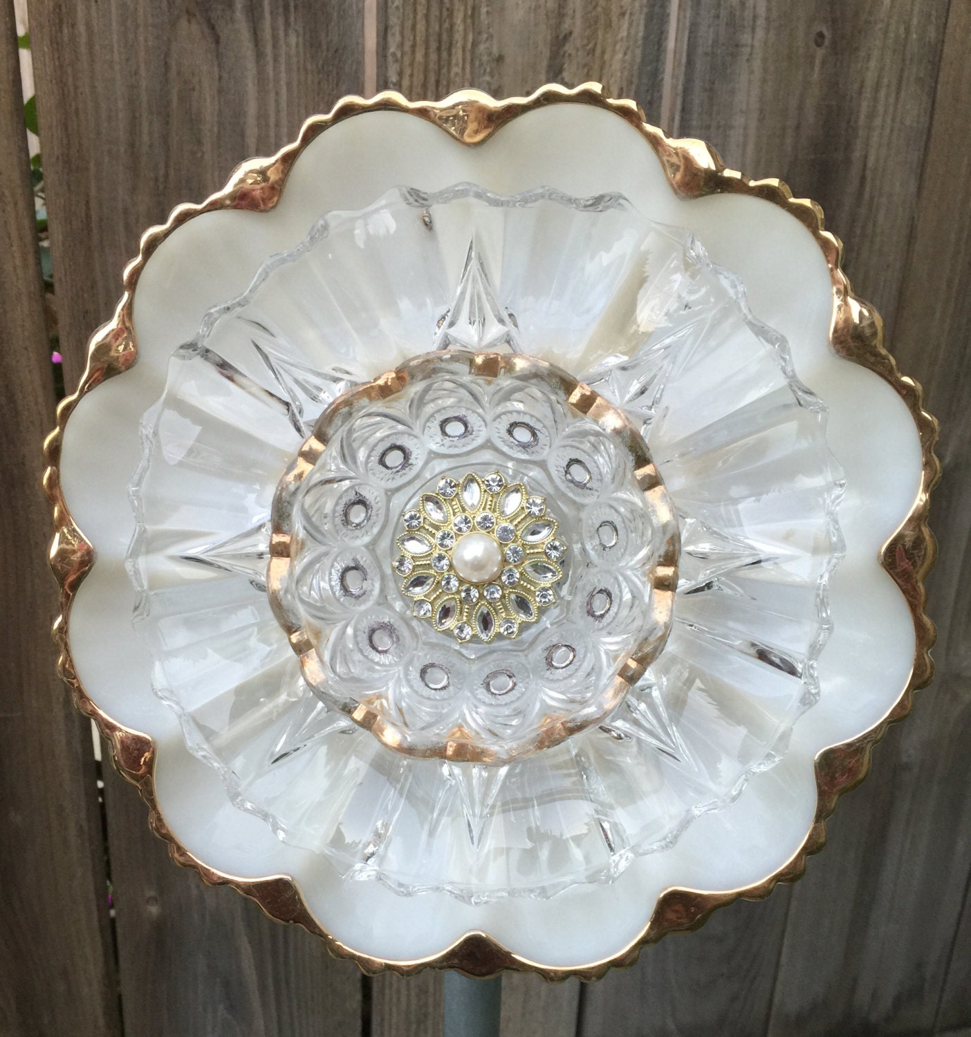 Vintage Glass Plate Flower Touch of Gold by FancysGarden on Etsy