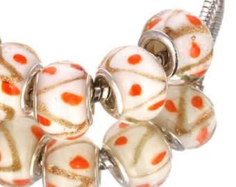 Set of 5 Murano Glass Charm Beads Sterling Silver Cores European Style Charm Bracelet Jewelry Making Supplies Findings (ID EU1-65)